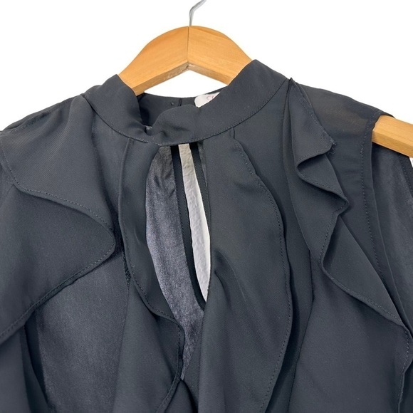 Parker Womens Ruffle Keyhole Neck Sleeveless Top Size Small Black Semi Sheer - Picture 4 of 9